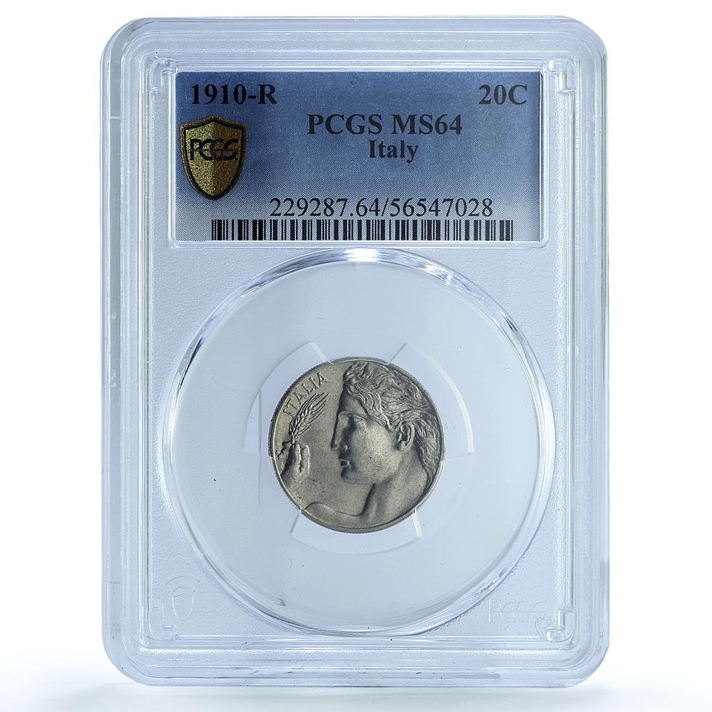 Italy 20 centesimi Victor Emmanuel III KM-44 MS 64 PCGS nickel coin 1910 Italy 20 centesimi Victor Emmanuel III KM-44 MS 64 PCGS nickel coin 1910