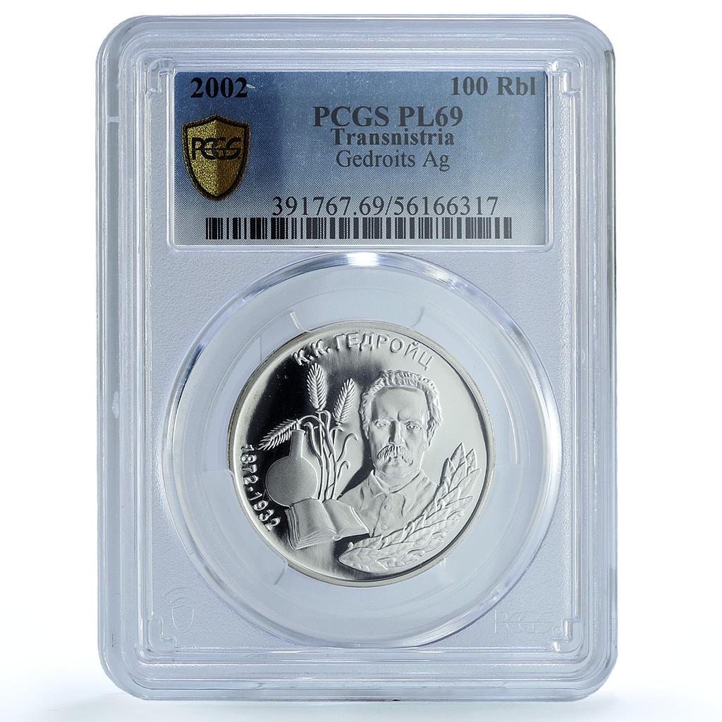 Transnistria 100 roubles Gedroits KM-38 Science Plants PL 69 PCGS Ag coin 2002