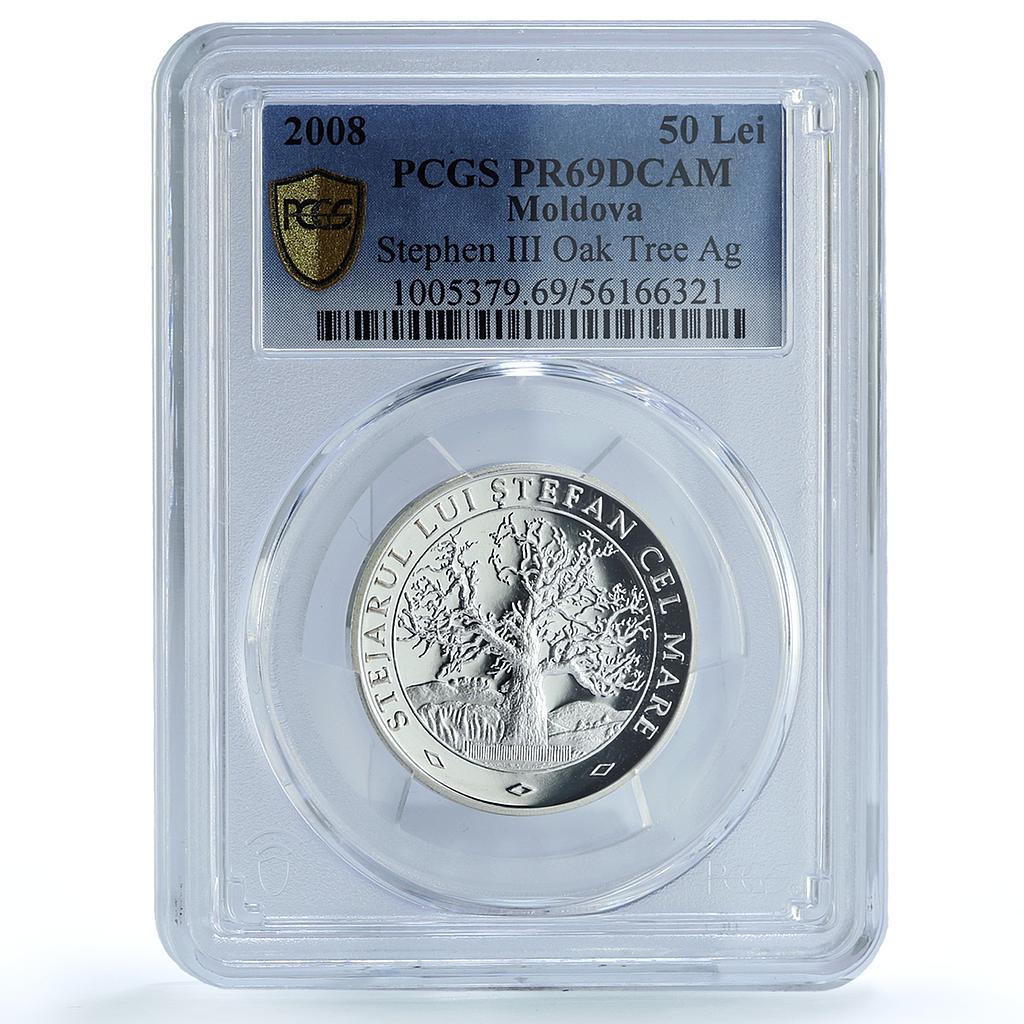Moldova 50 lei Stefan Cel Mare Oak Tree KM-44 Flora PR 69 PCGS silver coin 2008 Moldova 50 lei Stefan Cel Mare Oak Tree KM-44 Flora PR 69 PCGS silver coin 2008
