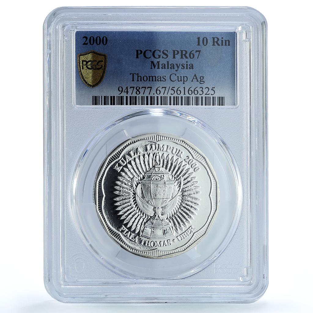 Malaysia 10 ringgit Thomas Uber Badminton Cup Sports PR 67 PCGS silver coin 2000