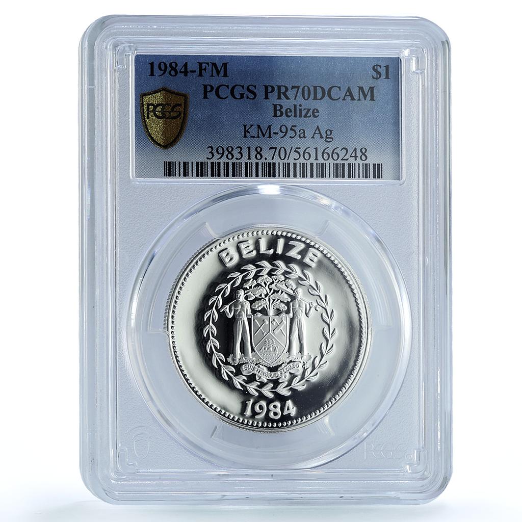 Belize 1 dollar Elizabeth II KM-95a Macaw Bird PR70 PCGS silver coin 1984 Belize 1 dollar Elizabeth II KM-95a Macaw Bird PR70 PCGS silver coin 1984