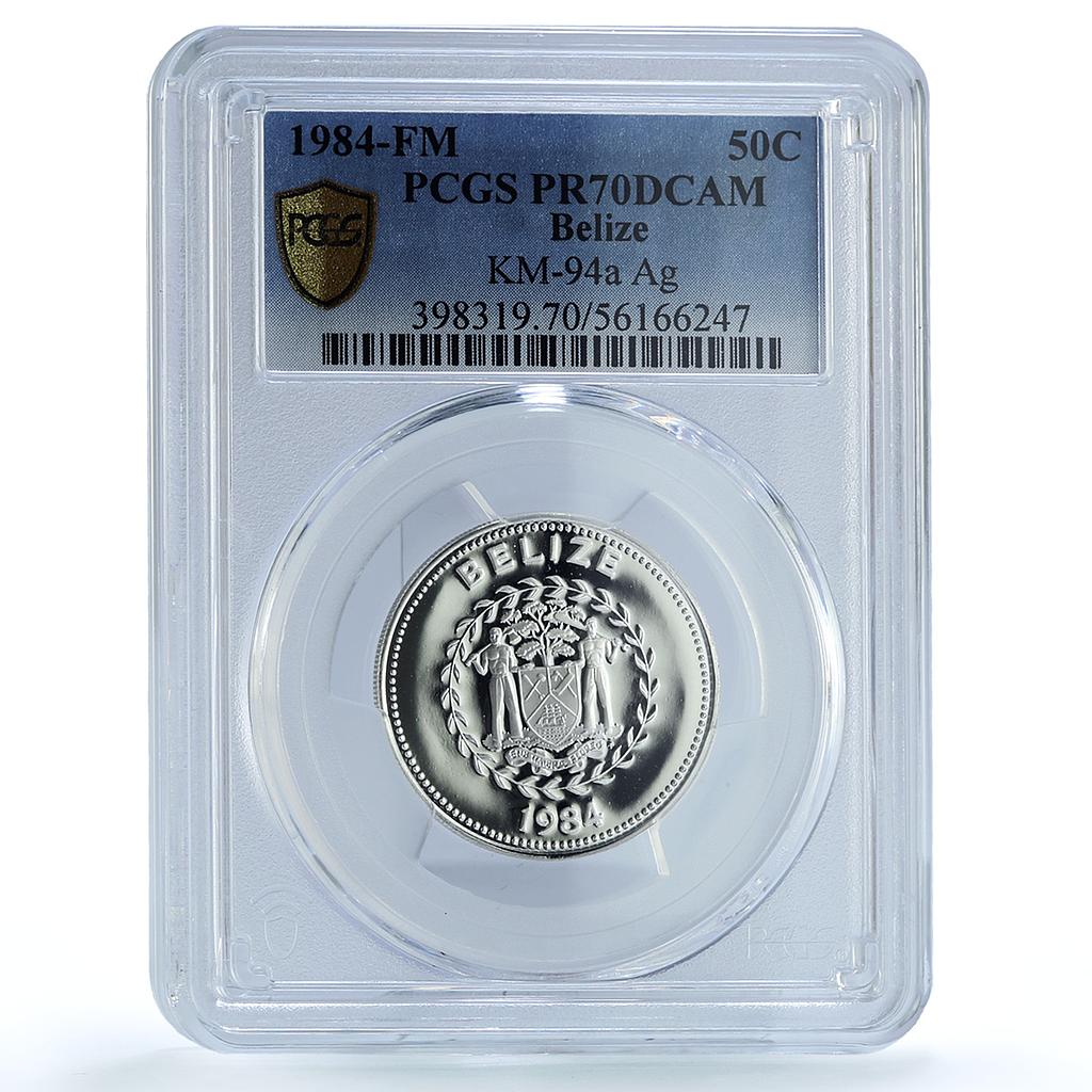 Belize 50 cents Elizabeth II KM-94a Frigatebird PR 70 PCGS silver coin 1984 Belize 50 cents Elizabeth II KM-94a Frigatebird PR 70 PCGS silver coin 1984