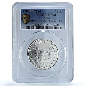 Spain Mexico 8 Reales Pillar Dollar 1733 Restrike MS 70 PCGS silver coin 2000-02