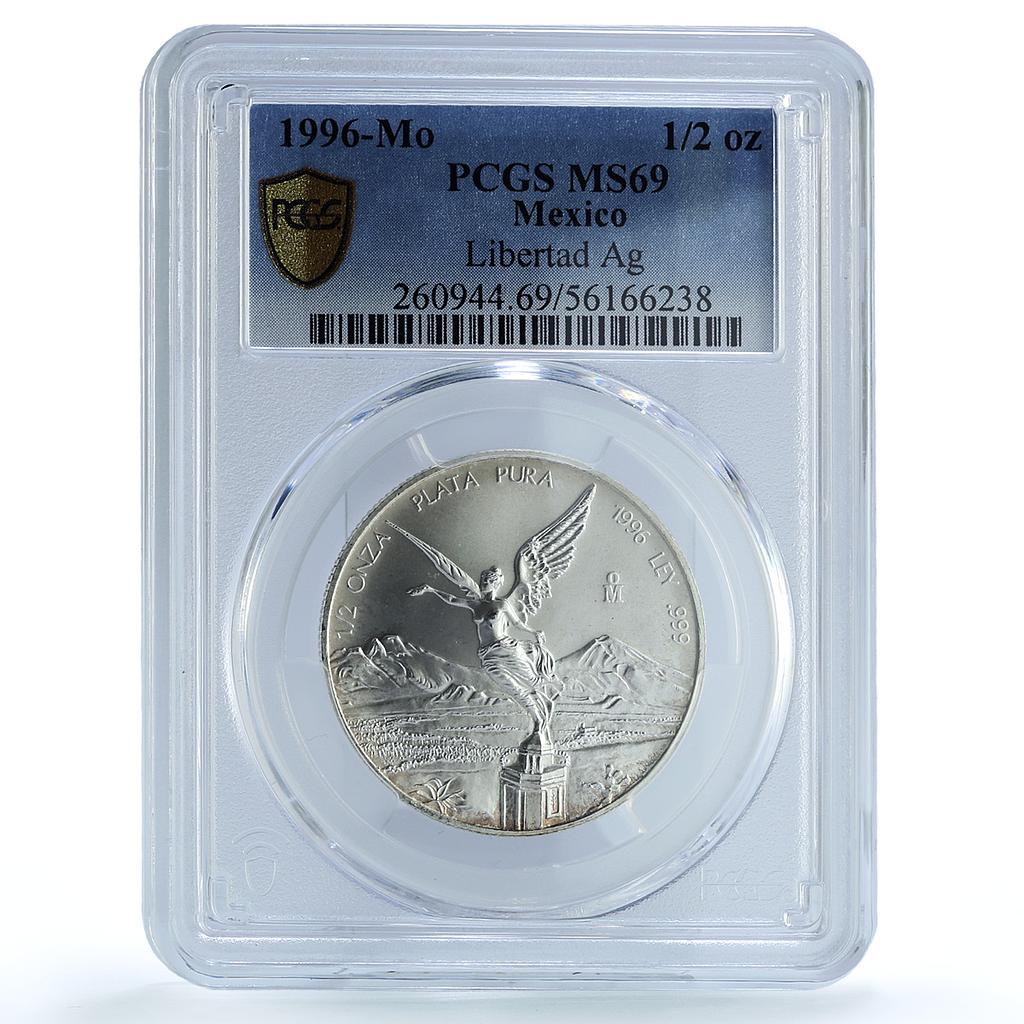 Mexico 1/2 onza Libertad Angel of Independence KM-612 MS69 PCGS silver coin 1996