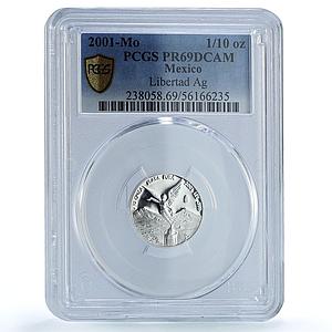 Mexico 1/10 onza Libertad Angel Independence KM-610 PR 69 PCGS silver coin 2001