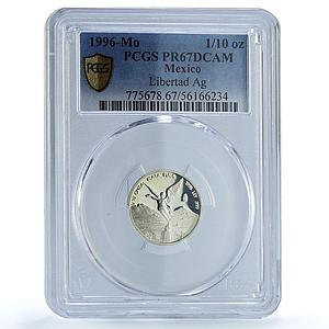 Mexico 1/10 onza Libertad Angel Independence KM-610 PR 67 PCGS silver coin 1996