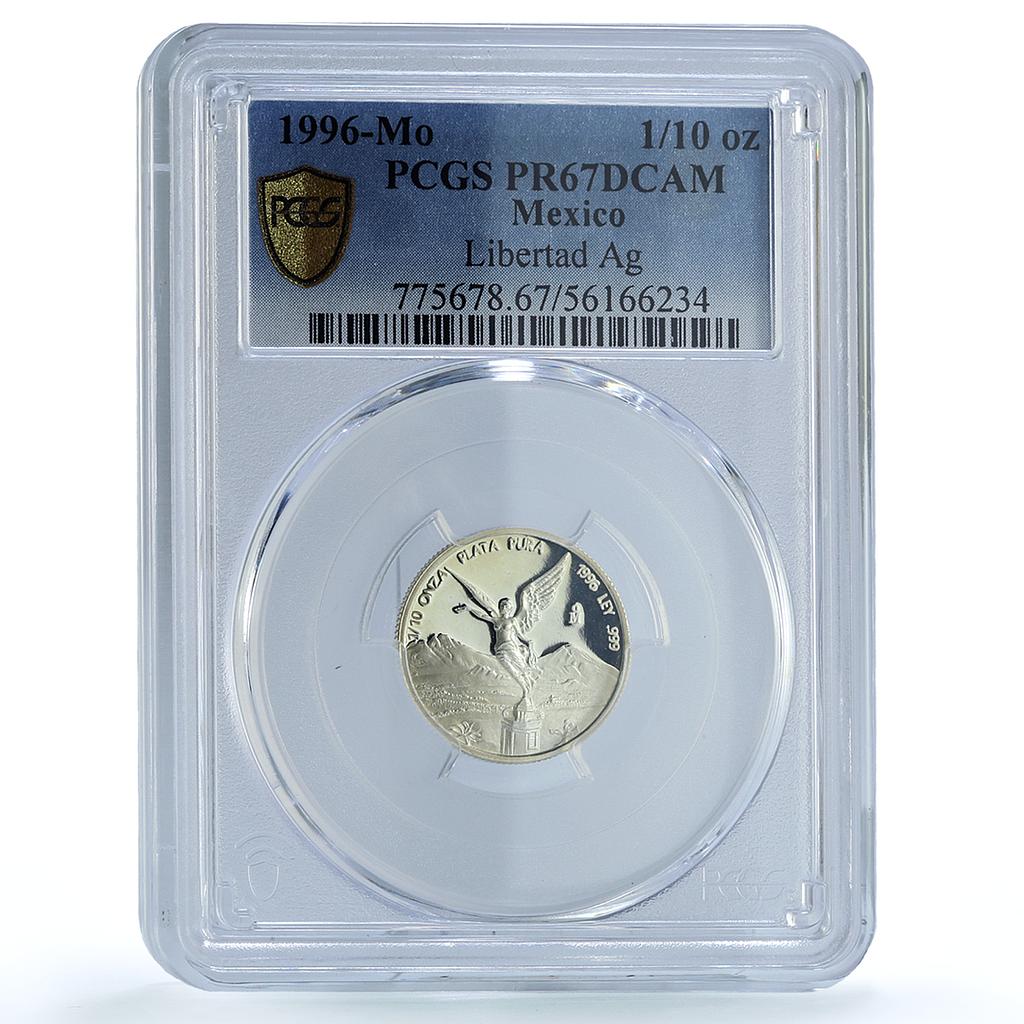 Mexico 1/10 onza Libertad Angel Independence KM-610 PR 67 PCGS silver coin 1996