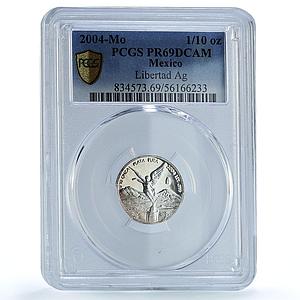 Mexico 1/10 onza Libertad Angel Independence KM-610 PR 69 PCGS silver coin 2004