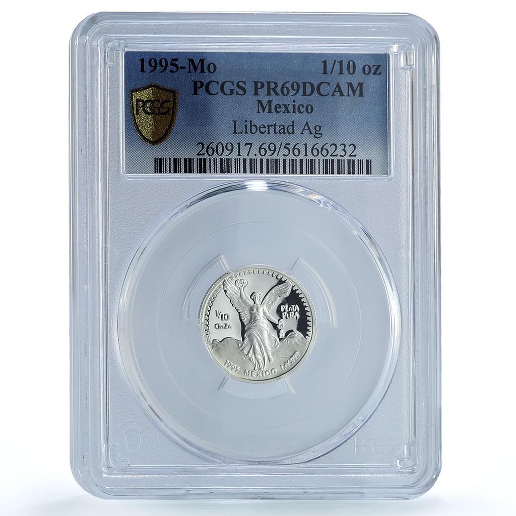 Mexico 1/10 onza Libertad Angel Independence KM-543 PR 69 PCGS silver coin 1995