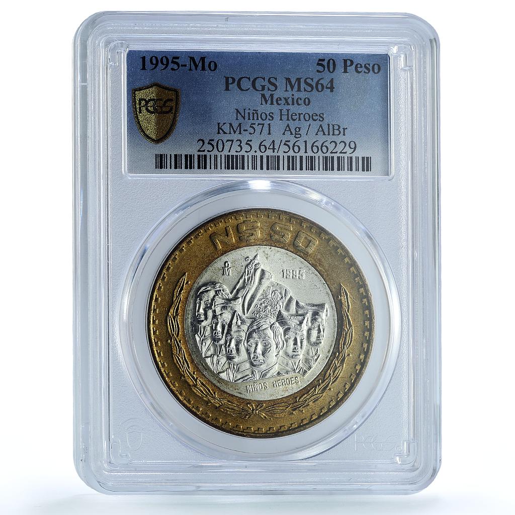 Mexico 50 pesos Nino Nine Heroes KM-571 History MS 64 PCGS bimetal coin 1995 Mexico 50 pesos Nino Nine Heroes KM-571 History MS 64 PCGS bimetal coin 1995