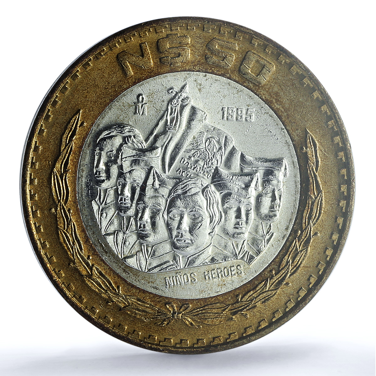 Mexico 50 pesos Nino Nine Heroes KM-571 History MS 64 PCGS bimetal coin 1995 Mexico 50 pesos Nino Nine Heroes KM-571 History MS 64 PCGS bimetal coin 1995