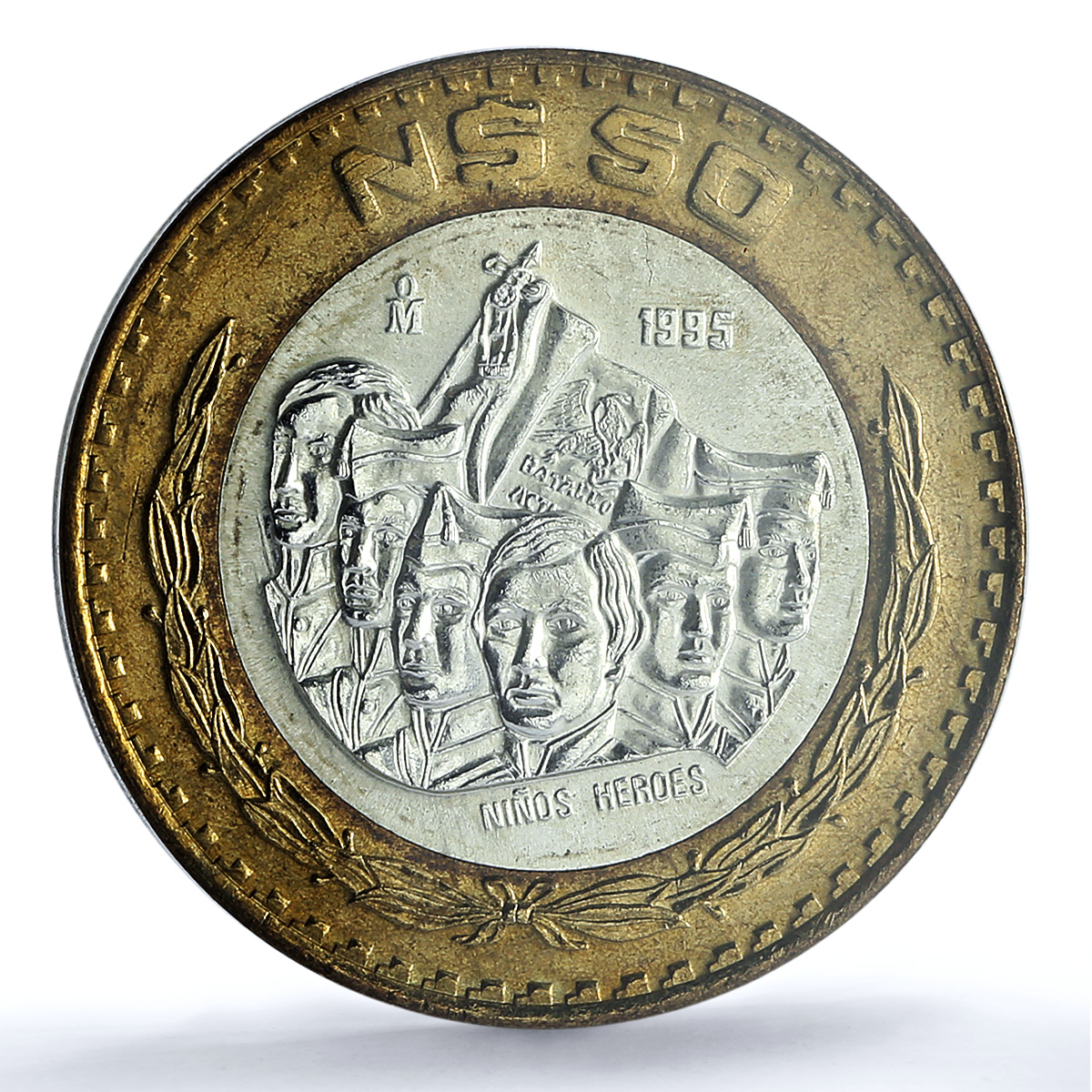 Mexico 50 pesos Nino Nine Heroes KM-571 History MS 65 PCGS bimetal coin 1995 Mexico 50 pesos Nino Nine Heroes KM-571 History MS 65 PCGS bimetal coin 1995