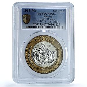 Mexico 50 pesos Nino Nine Heroes KM-571 History MS 67 PCGS bimetal coin 1995