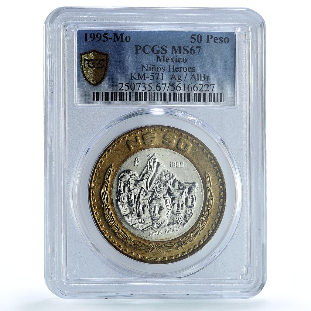 Mexico 50 pesos Nino Nine Heroes KM-571 History MS 67 PCGS bimetal coin 1995 Mexico 50 pesos Nino Nine Heroes KM-571 History MS 67 PCGS bimetal coin 1995