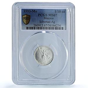 Mexico 1/10 onza Libertad Angel Independence KM-543 MS 67 PCGS silver coin 1993