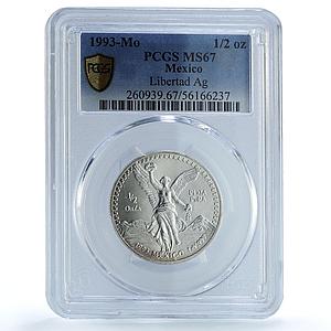 Mexico 1/2 onza Libertad Angel of Independence KM-545 MS67 PCGS silver coin 1993