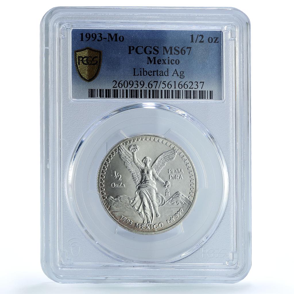 Mexico 1/2 onza Libertad Angel of Independence KM-545 MS67 PCGS silver coin 1993