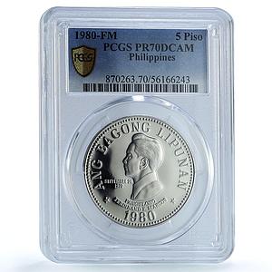 Philippines 5 piso Marcos New Society KM-210.2 PR 70 PCGS nickel coin 1980