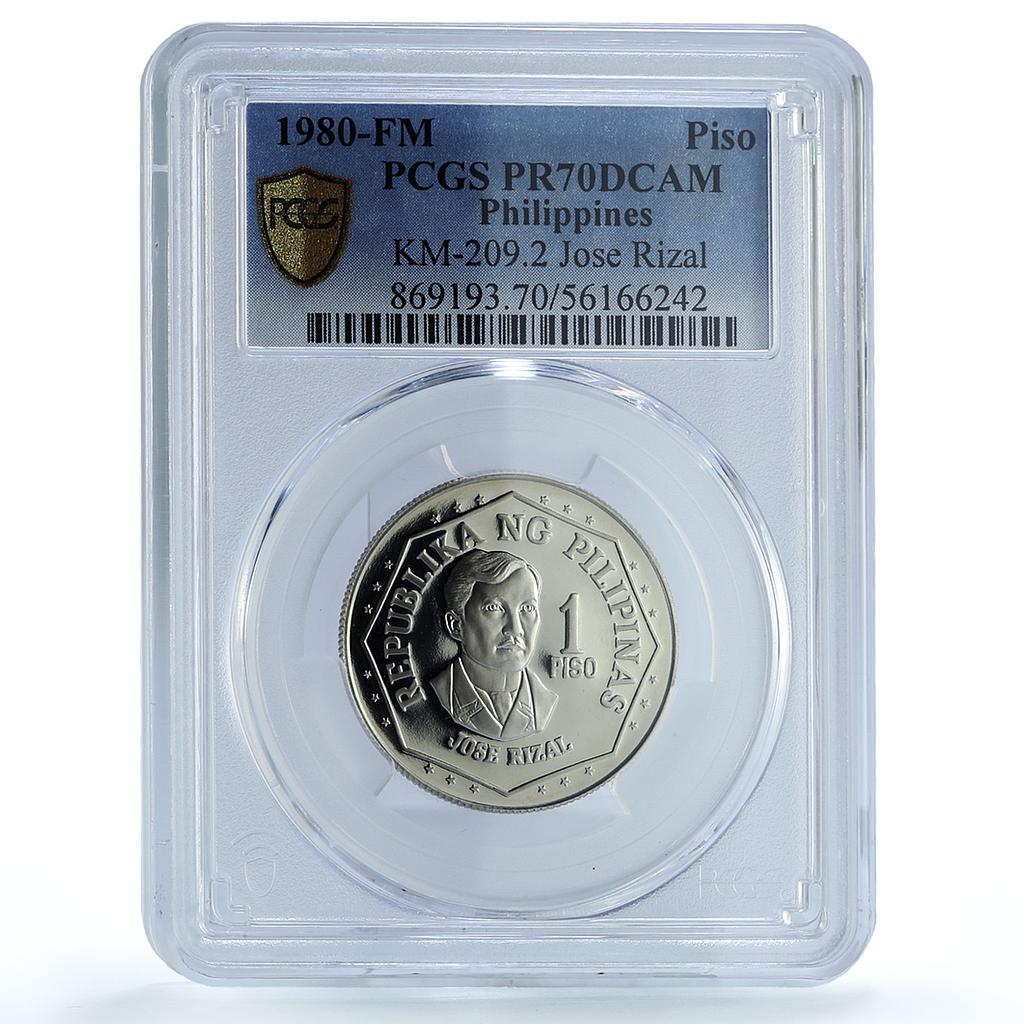 Philippines 1 piso Republic KM-209.2 Jose Rizal PR 70 PCGS CuNi coin 1980 Philippines 1 piso Republic KM-209.2 Jose Rizal PR 70 PCGS CuNi coin 1980
