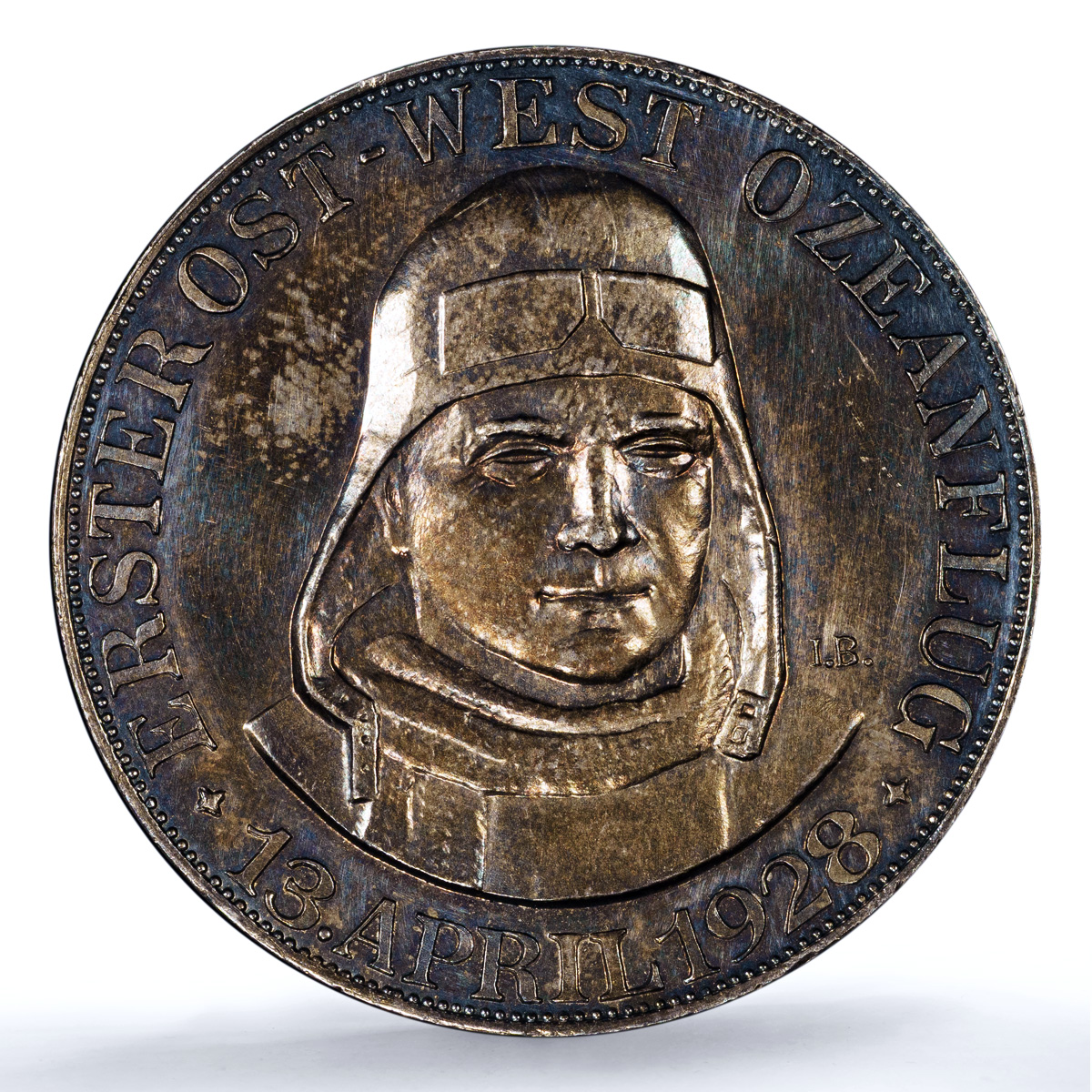 Germany Weimar Kohl Flight Bremen Kienast-935 Plane SP 62 PCGS silver medal 1928