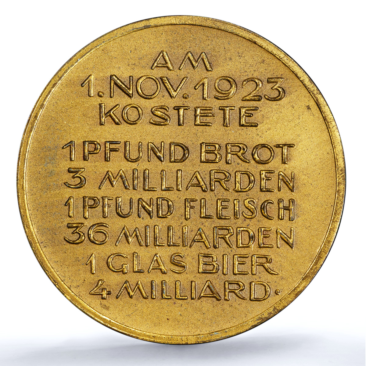 Germany Weimar Inflation 1 November MS 63 PCGS brass medal 1923 Germany Weimar Inflation 1 November MS 63 PCGS brass medal 1923