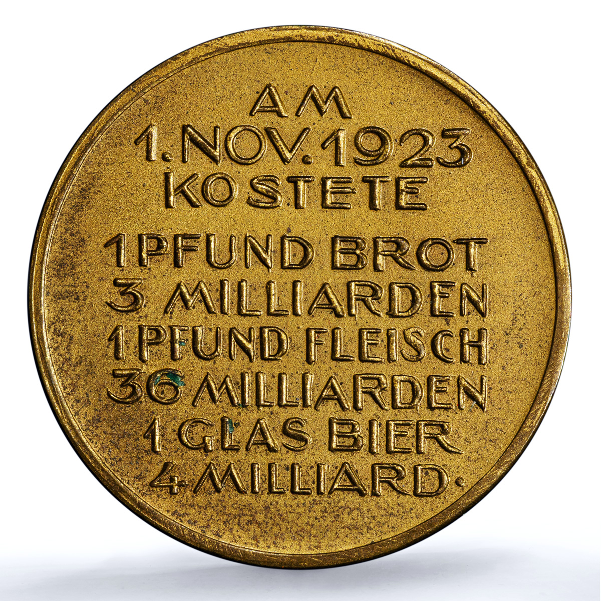 Germany Weimar Inflation 1 November MS 63 PCGS brass medal 1923 Germany Weimar Inflation 1 November MS 63 PCGS brass medal 1923