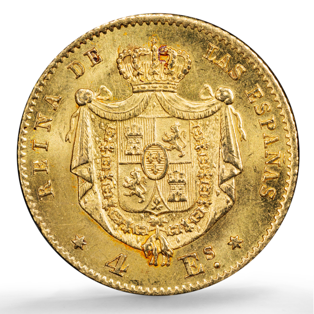 Spain 4 escudos Isabella II Madrid KM-631.1 Cal-108 MS 63 PCGS gold coin 1865