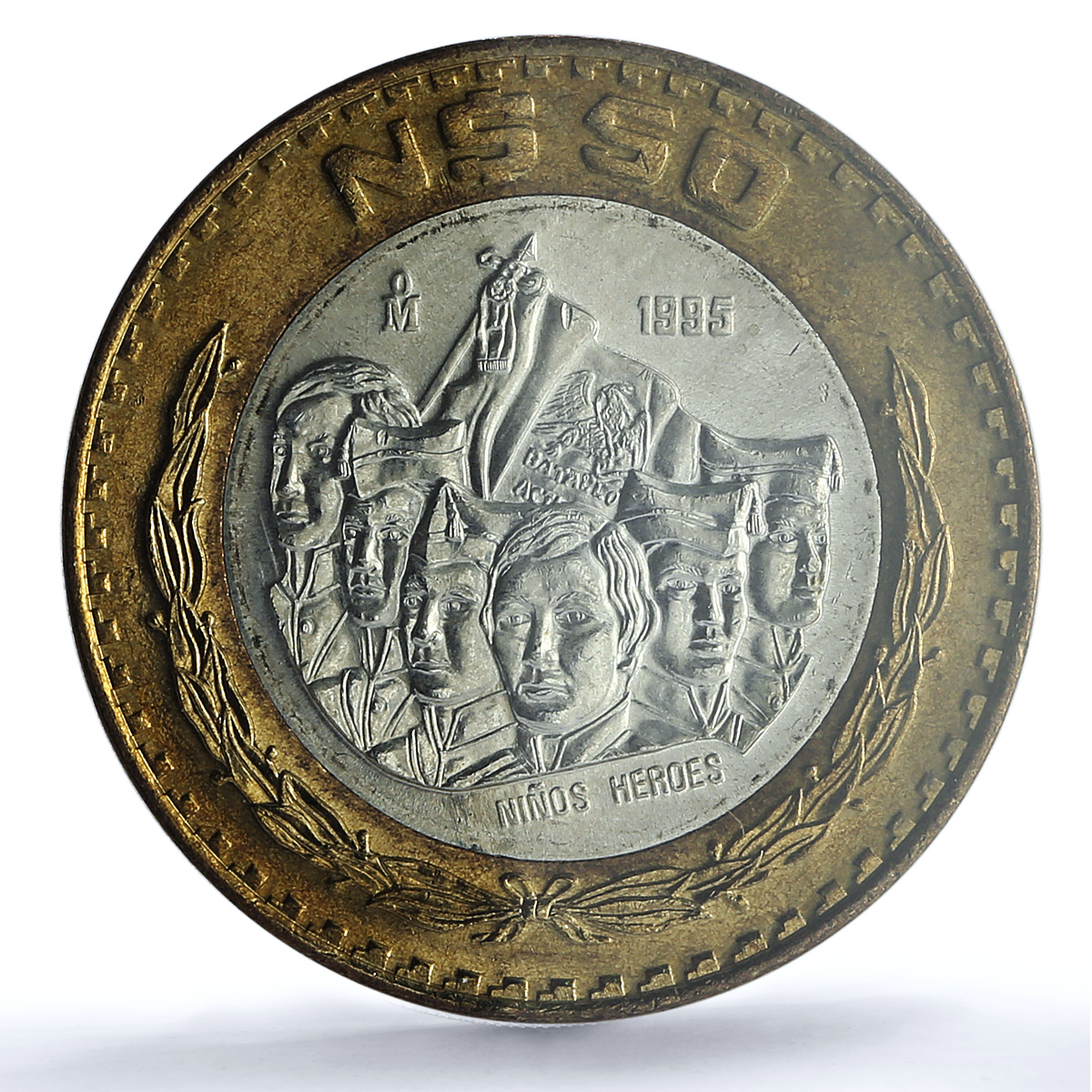 Mexico 50 pesos Nino Nine Heroes KM-571 History MS 66 PCGS bimetal coin 1995 Mexico 50 pesos Nino Nine Heroes KM-571 History MS 66 PCGS bimetal coin 1995