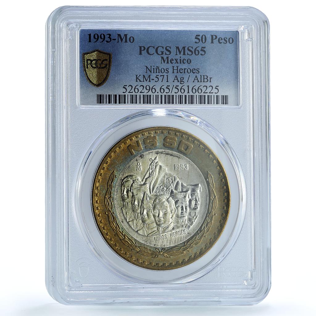 Mexico 50 pesos Nino Nine Heroes KM-571 History MS 65 PCGS bimetal coin 1993 Mexico 50 pesos Nino Nine Heroes KM-571 History MS 65 PCGS bimetal coin 1993