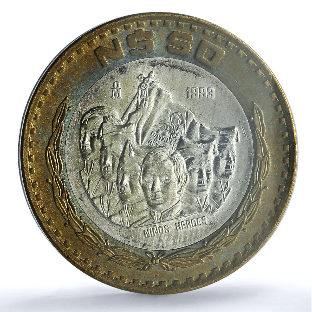 Mexico 50 pesos Nino Nine Heroes KM-571 History MS 65 PCGS bimetal coin 1993 Mexico 50 pesos Nino Nine Heroes KM-571 History MS 65 PCGS bimetal coin 1993