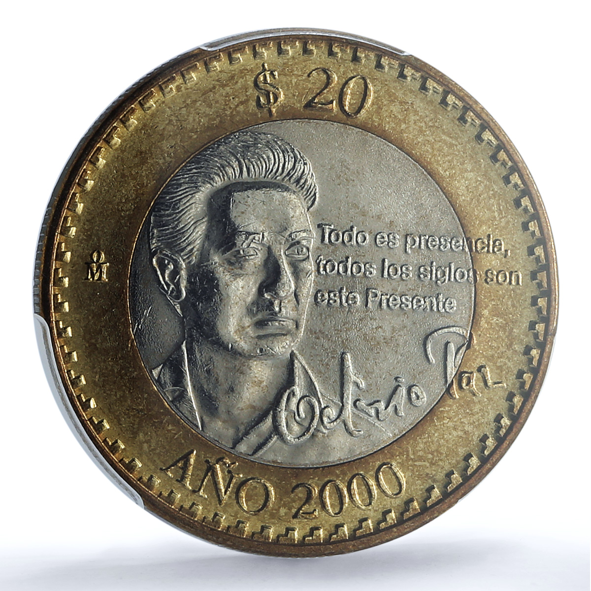 Mexico 20 pesos Republic KM-638 Millennium Paz MS 65 PCGS bimetal coin 2000 Mexico 20 pesos Republic KM-638 Millennium Paz MS 65 PCGS bimetal coin 2000
