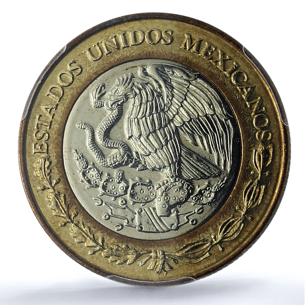 Mexico 10 pesos Republic KM-616 Aztec Sun MS 67 PCGS bimetal coin 2004 Mexico 10 pesos Republic KM-616 Aztec Sun MS 67 PCGS bimetal coin 2004