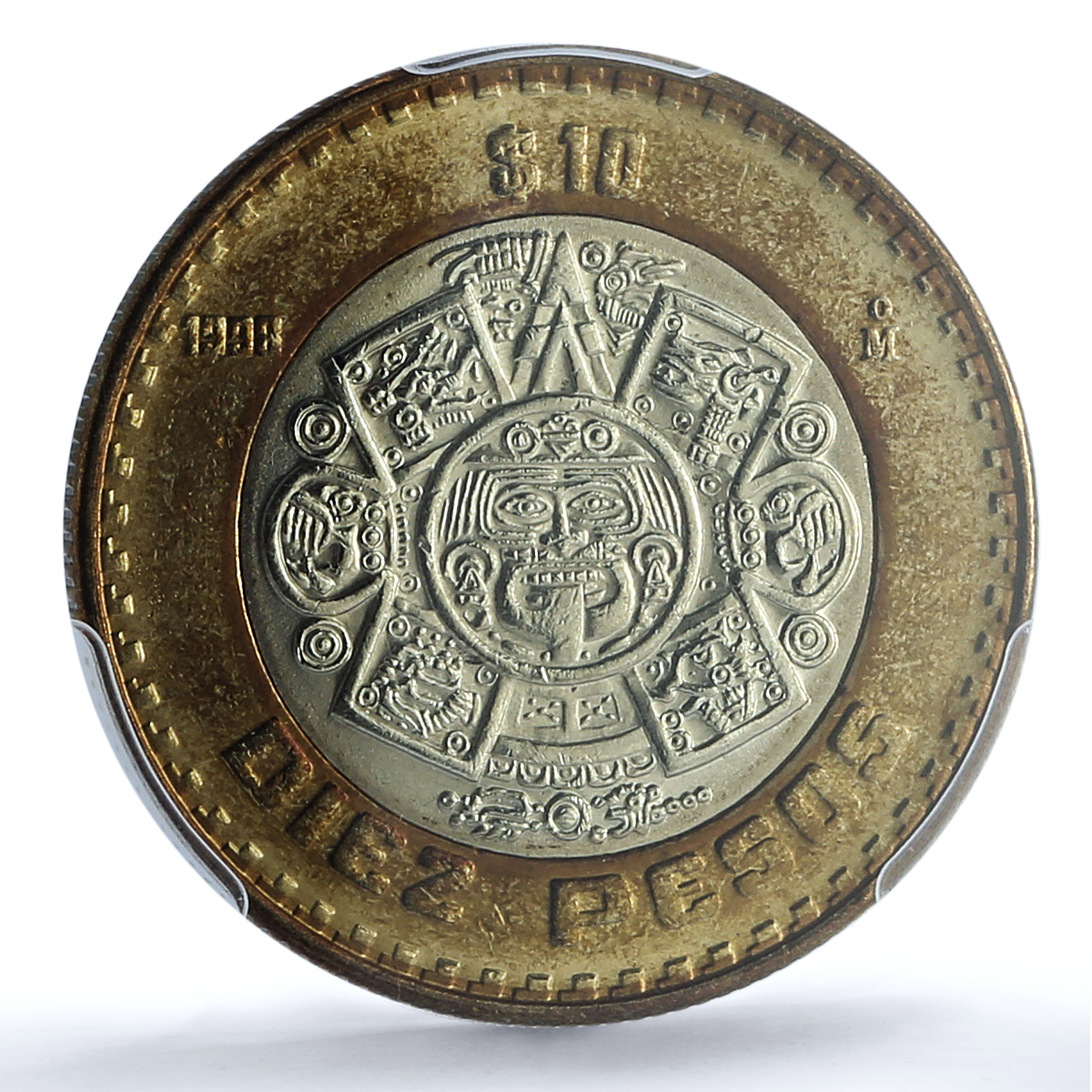 Mexico 10 pesos Republic KM-616 Aztec Sun MS 66 PCGS bimetal coin 1998 Mexico 10 pesos Republic KM-616 Aztec Sun MS 66 PCGS bimetal coin 1998