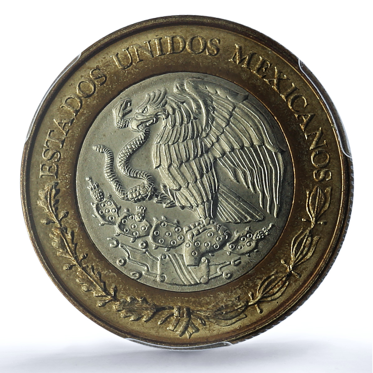 Mexico 10 pesos Republic KM-616 Aztec Sun MS 66 PCGS bimetal coin 1998 Mexico 10 pesos Republic KM-616 Aztec Sun MS 66 PCGS bimetal coin 1998