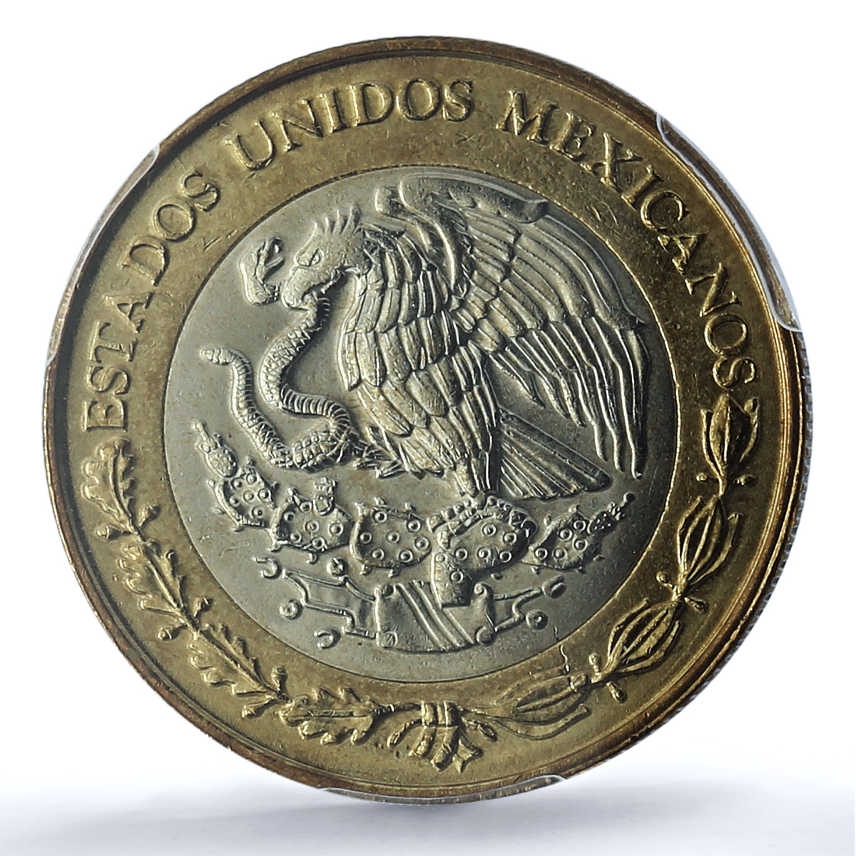 Mexico 10 pesos Republic KM-616 Aztec Sun MS 65 PCGS bimetal coin 1998 Mexico 10 pesos Republic KM-616 Aztec Sun MS 65 PCGS bimetal coin 1998
