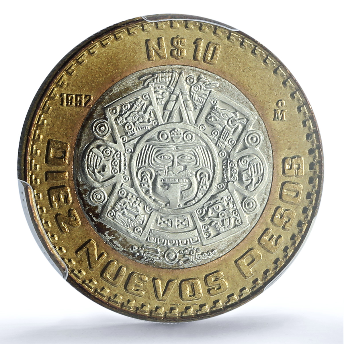Mexico 10 pesos Republic KM-553 Aztec Sun MS 67 PCGS bimetal coin 1992 Mexico 10 pesos Republic KM-553 Aztec Sun MS 67 PCGS bimetal coin 1992