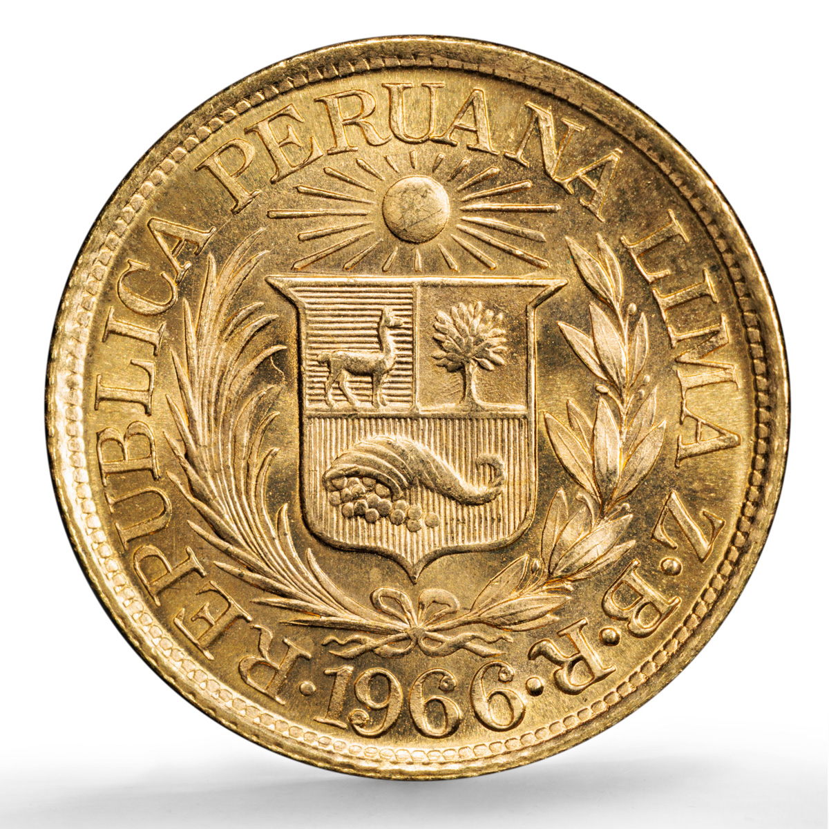 Peru 1/2 libra Republic Trade Coinage KM-209 MS 67 PCGS gold coin 1966 Z B R
