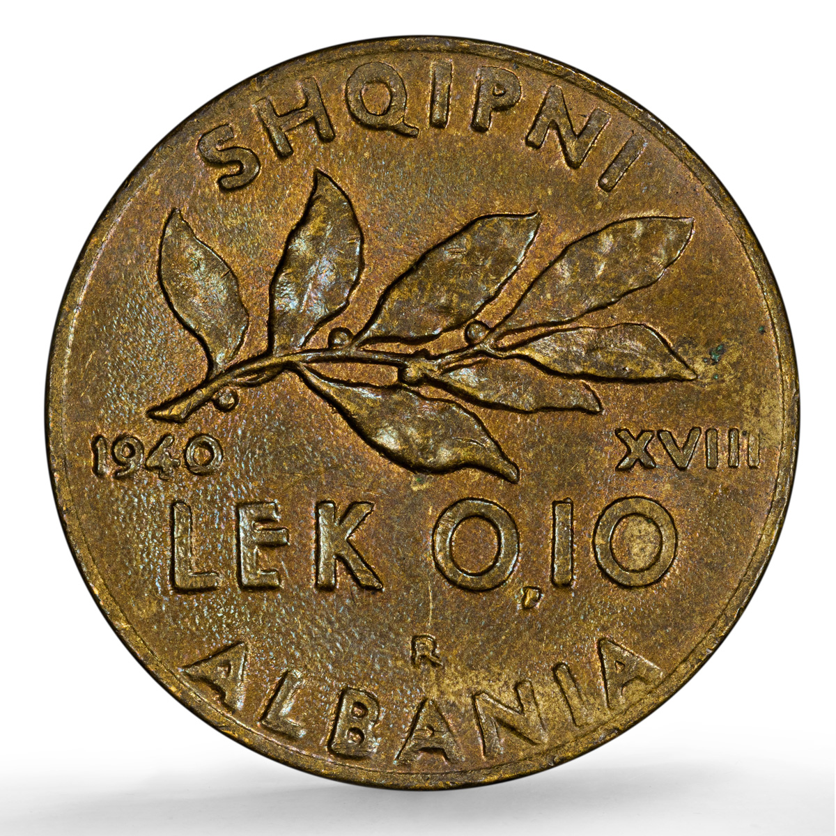 Albania Italian 0.10 lek Victor Emmanuel III KM-28 MS 63 PCGS AlBronze coin 1940