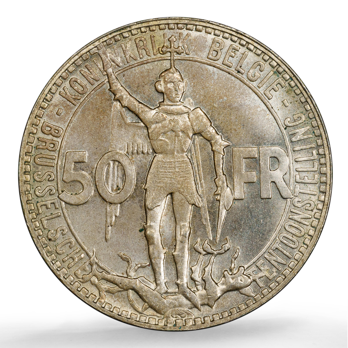 Belgium 50 francs Brussel Fair KM-107.1 Dutch Pos B MS 65 PCGS silver coin 1935