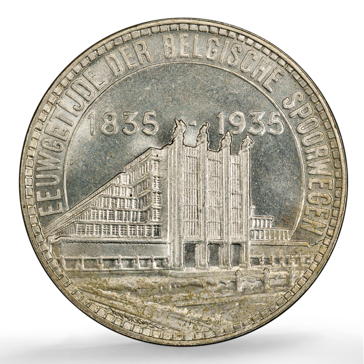 Belgium 50 francs Brussel Fair KM-107.1 Dutch Pos B MS 65 PCGS silver coin 1935