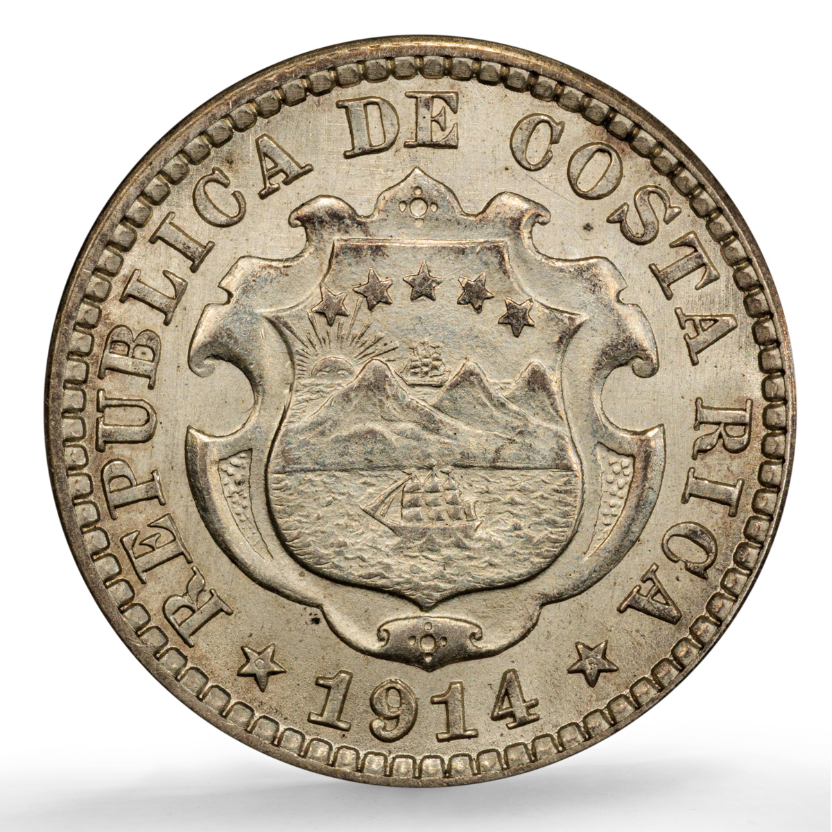Costa Rica 10 centimos First Republic KM-146 MS 65 PCGS silver coin 1914 Costa Rica 10 centimos First Republic KM-146 MS 65 PCGS silver coin 1914