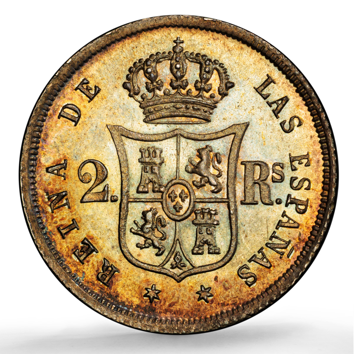 Spain 2 reales Isabella II Madrid KM-599.2 Cal-363 MS 65 PCGS silver coin 1852 Spain 2 reales Isabella II Madrid KM-599.2 Cal-363 MS 65 PCGS silver coin 1852