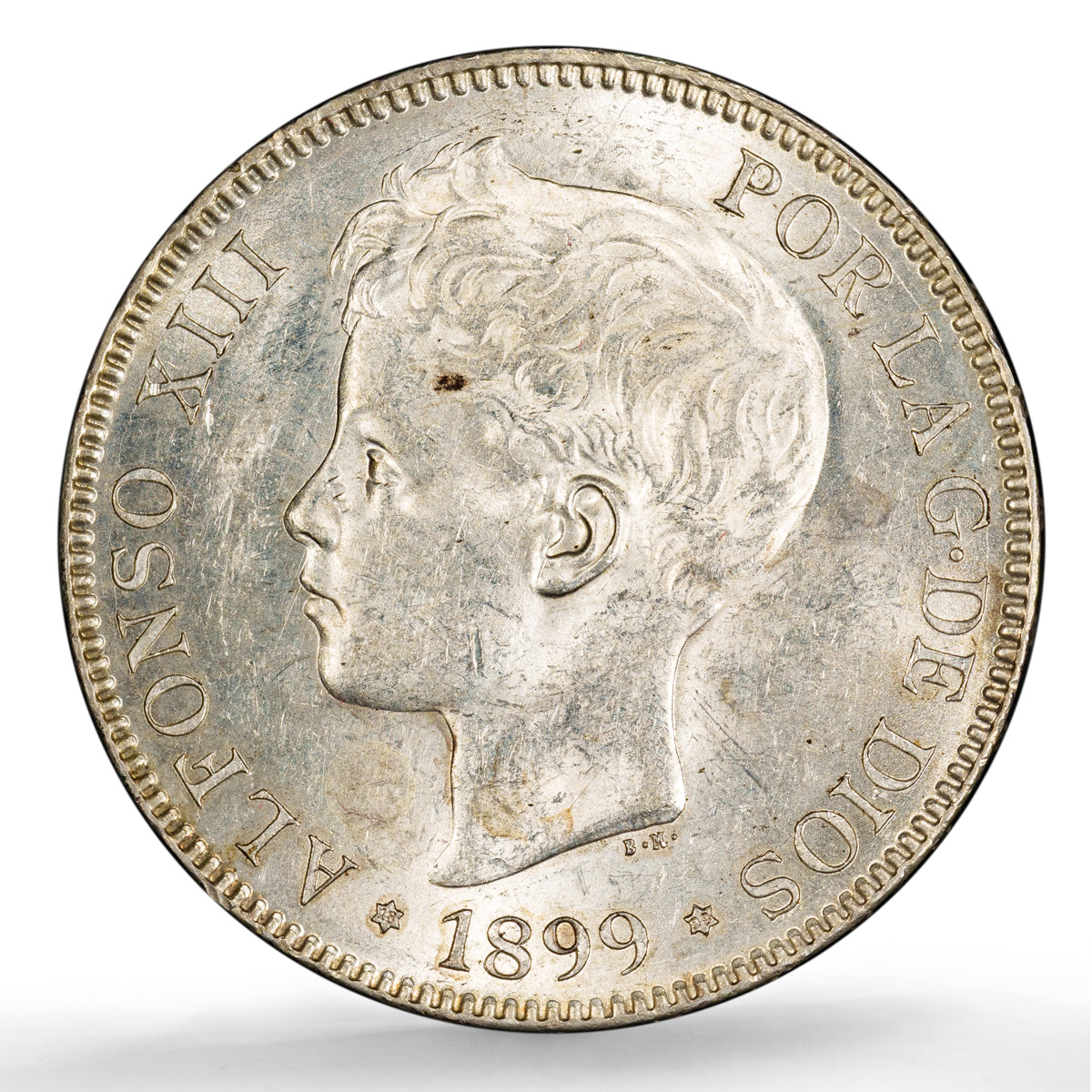 Spain 5 pesetas Alfonso XIII KM-707 Cal-28 MS 62 PCGS silver coin 1899 SG V