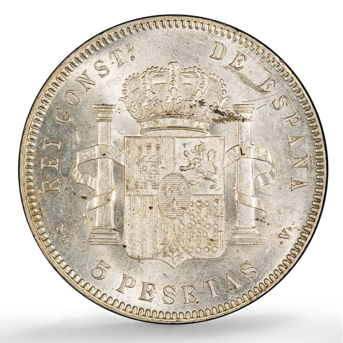 Spain 5 pesetas Alfonso XIII KM-707 Cal-28 MS 62 PCGS silver coin 1899 SG V