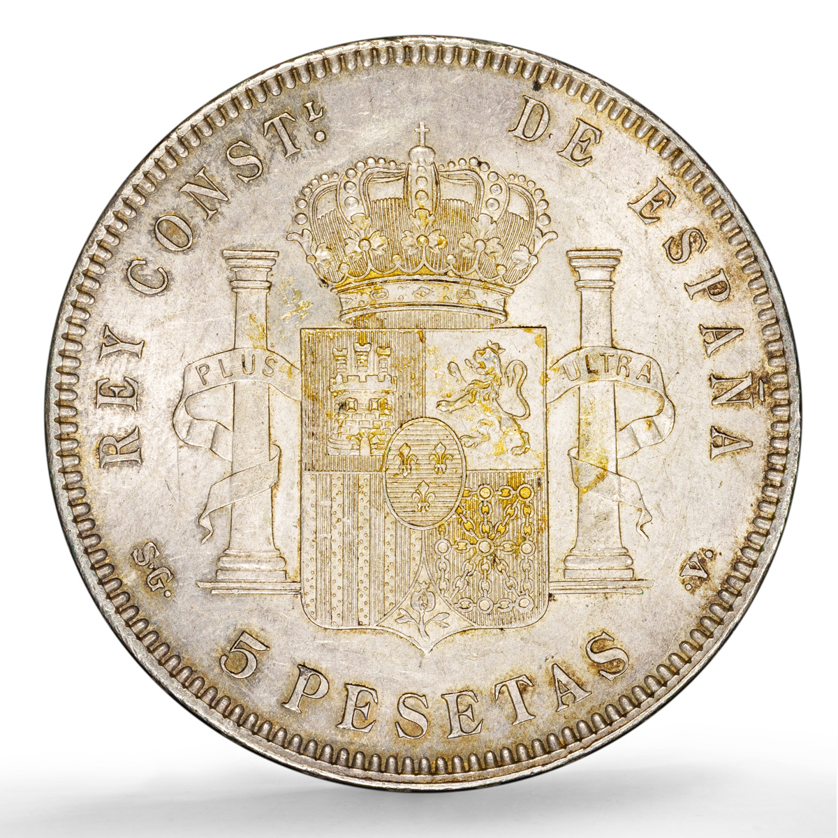 Spain 5 pesetas Alfonso XIII KM-707 Cal-28 AU 58 PCGS silver coin 1899 SG V
