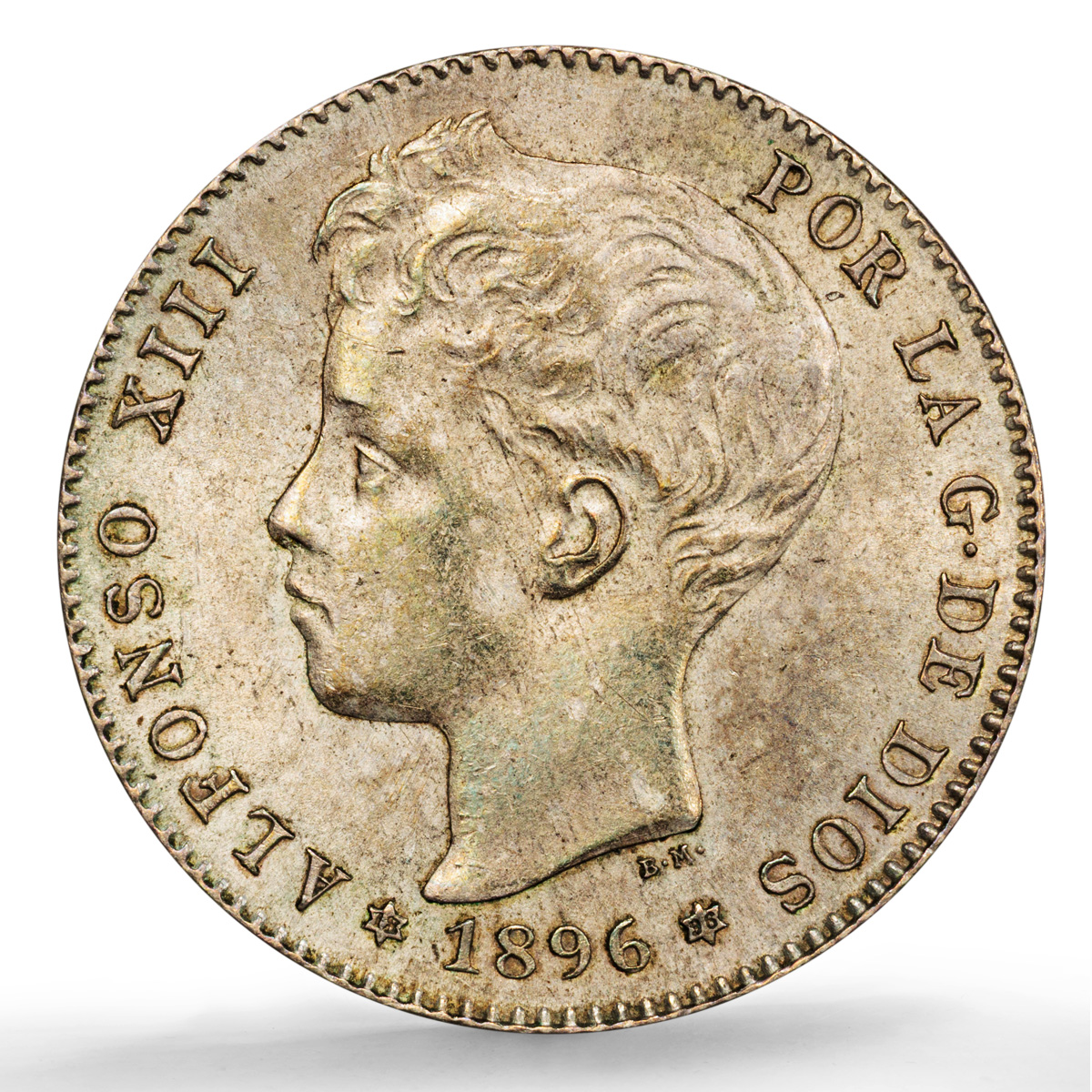 Spain 1 peseta Alfonso XIII KM-706 Calico-41 MS 62 PCGS silver coin 1896 PG V Spain 1 peseta Alfonso XIII KM-706 Calico-41 MS 62 PCGS silver coin 1896 PG V