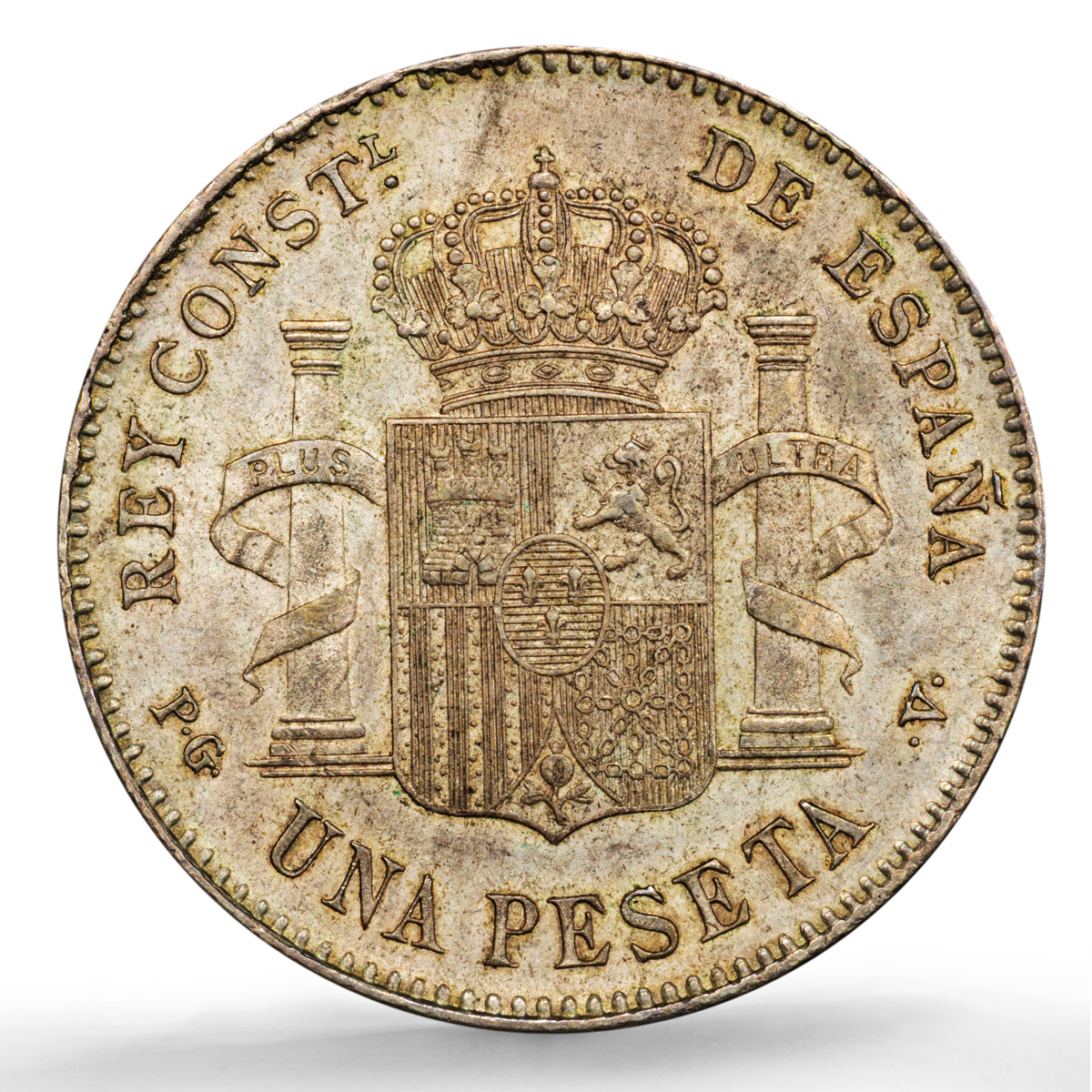 Spain 1 peseta Alfonso XIII KM-706 Calico-41 MS 62 PCGS silver coin 1896 PG V Spain 1 peseta Alfonso XIII KM-706 Calico-41 MS 62 PCGS silver coin 1896 PG V