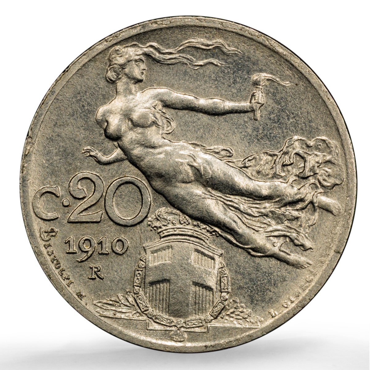 Italy 20 centesimi Victor Emmanuel III KM-44 MS 64 PCGS nickel coin 1910 Italy 20 centesimi Victor Emmanuel III KM-44 MS 64 PCGS nickel coin 1910