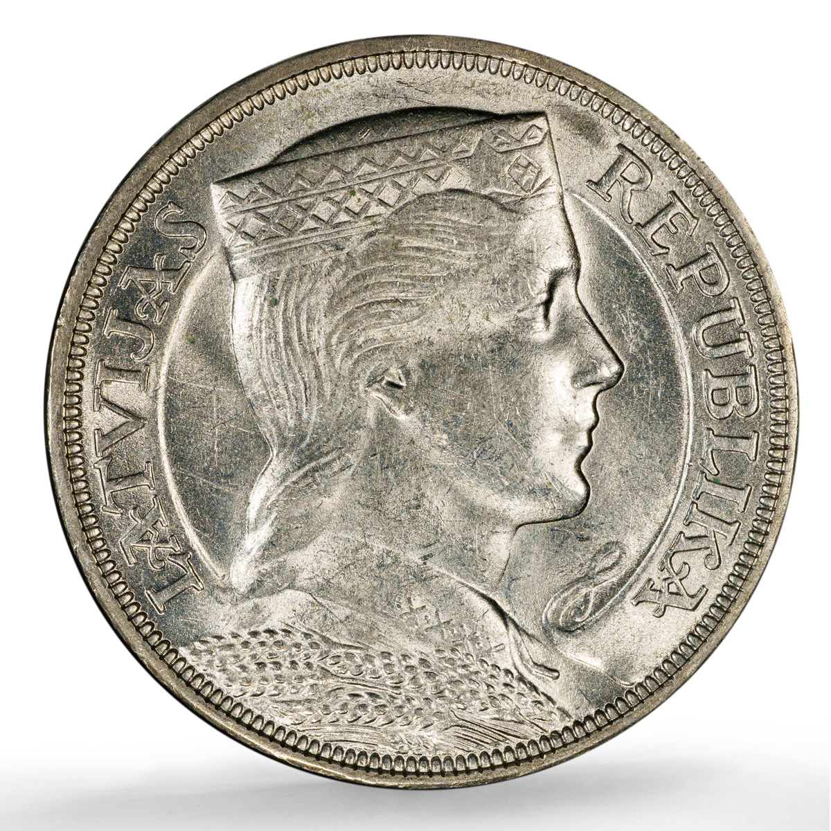 Latvia 5 lati Republic KM-9 Maiden MS 62 PCGS silver coin 1931