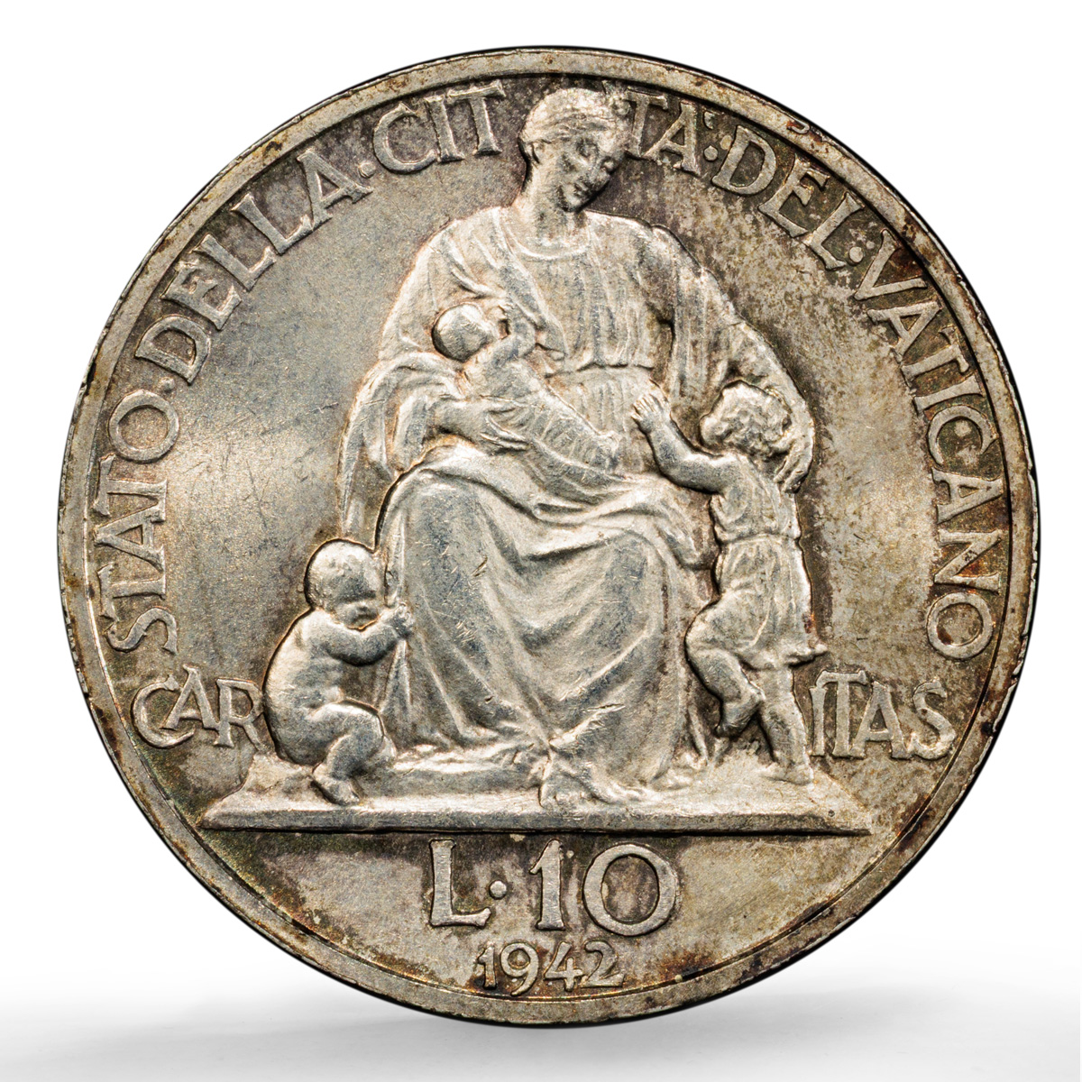 Vatican 10 lire Pius XII KM-38 Bermann-3387 MS 64 PCGS silver coin 1942 Vatican 10 lire Pius XII KM-38 Bermann-3387 MS 64 PCGS silver coin 1942